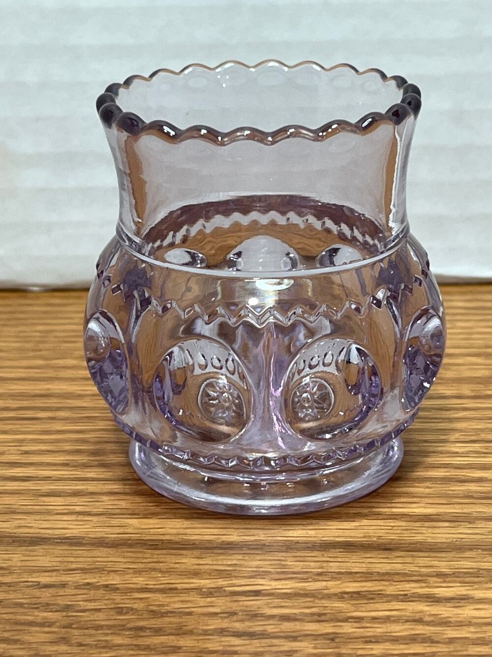 Purple Amethyst Pressed Glass Toothpick Holder Starburst Scalloped Vintage